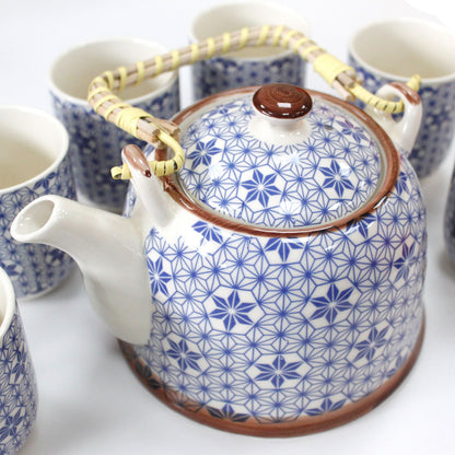 Blue Star Ceramic Herbal Teapot Set 7 Piece | Artisan Style | Perfect Tea Lover Gift Set