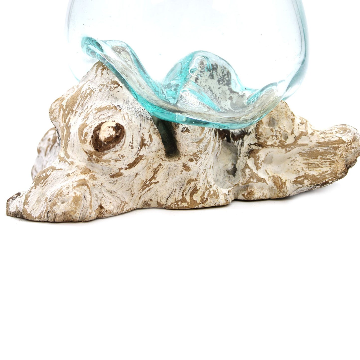 Molten Glass on Whitewash Wood | Large Bowl | Handmade in Bali | 20x16x15cm | New