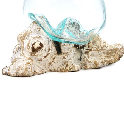 Molten Glass on Whitewash Wood | Large Bowl | Handmade in Bali | 20x16x15cm | New
