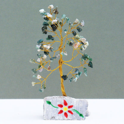 Moss Agate Indian Wire Gemstone Tree | 80 Stones | 5x4x15.5cm | New