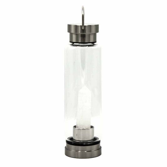 Clear Quartz Crystal Infused Water Bottle with Obelisk