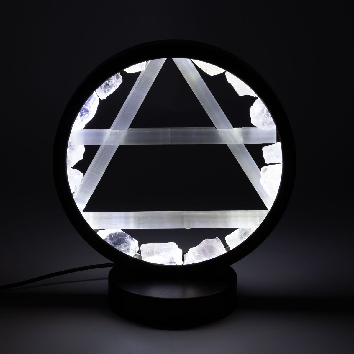 Air Element Gemstone Halo Lamp | Clear Quartz & Selenite | USB Powered | Crystal Light
