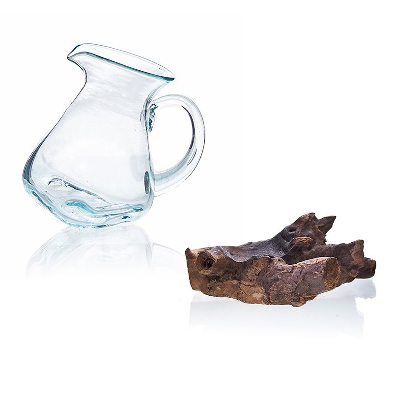 Molten Glass Water Jug on Driftwood | 0.6 Litre | Handmade in Bali | 18x10cm | New