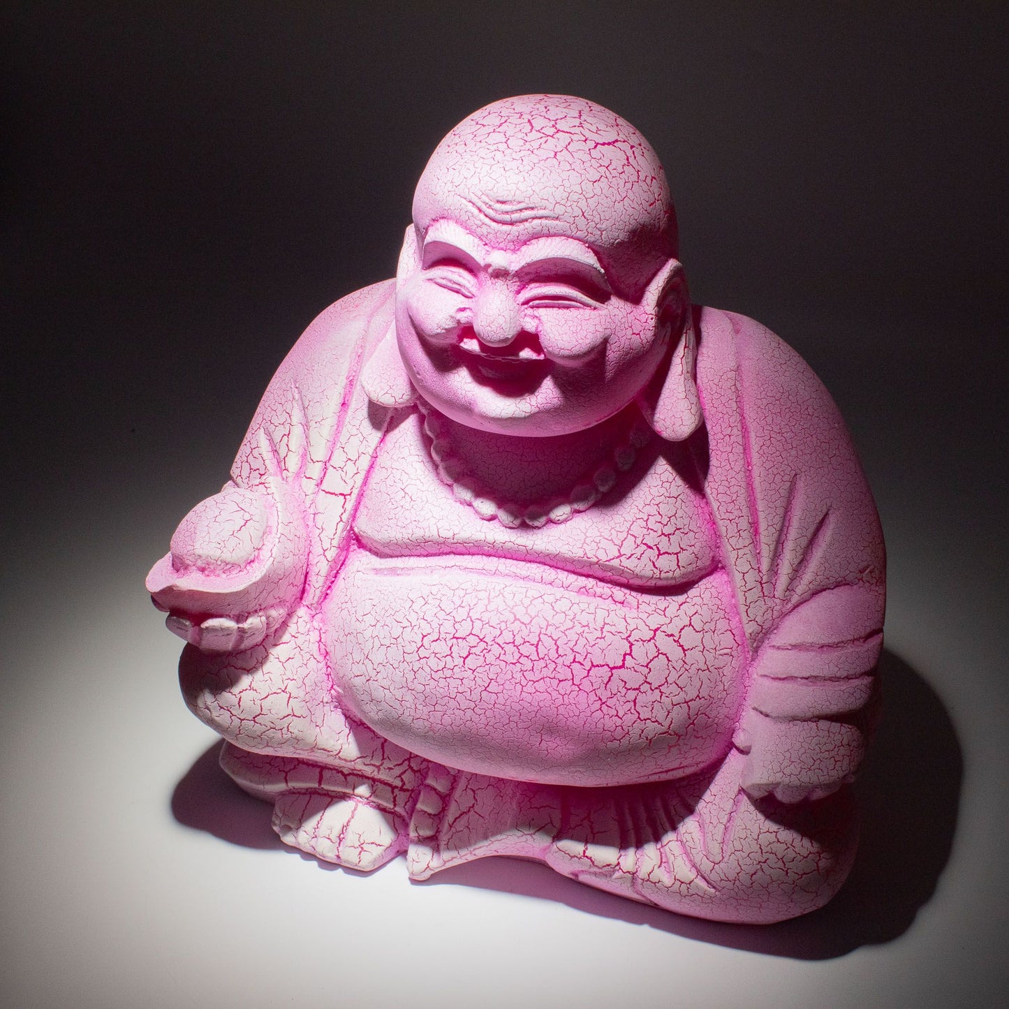 Laughing Buddha Lamp | Dragonfruit Crackle Finish | Round Stand | Handmade in Indonesia | New
