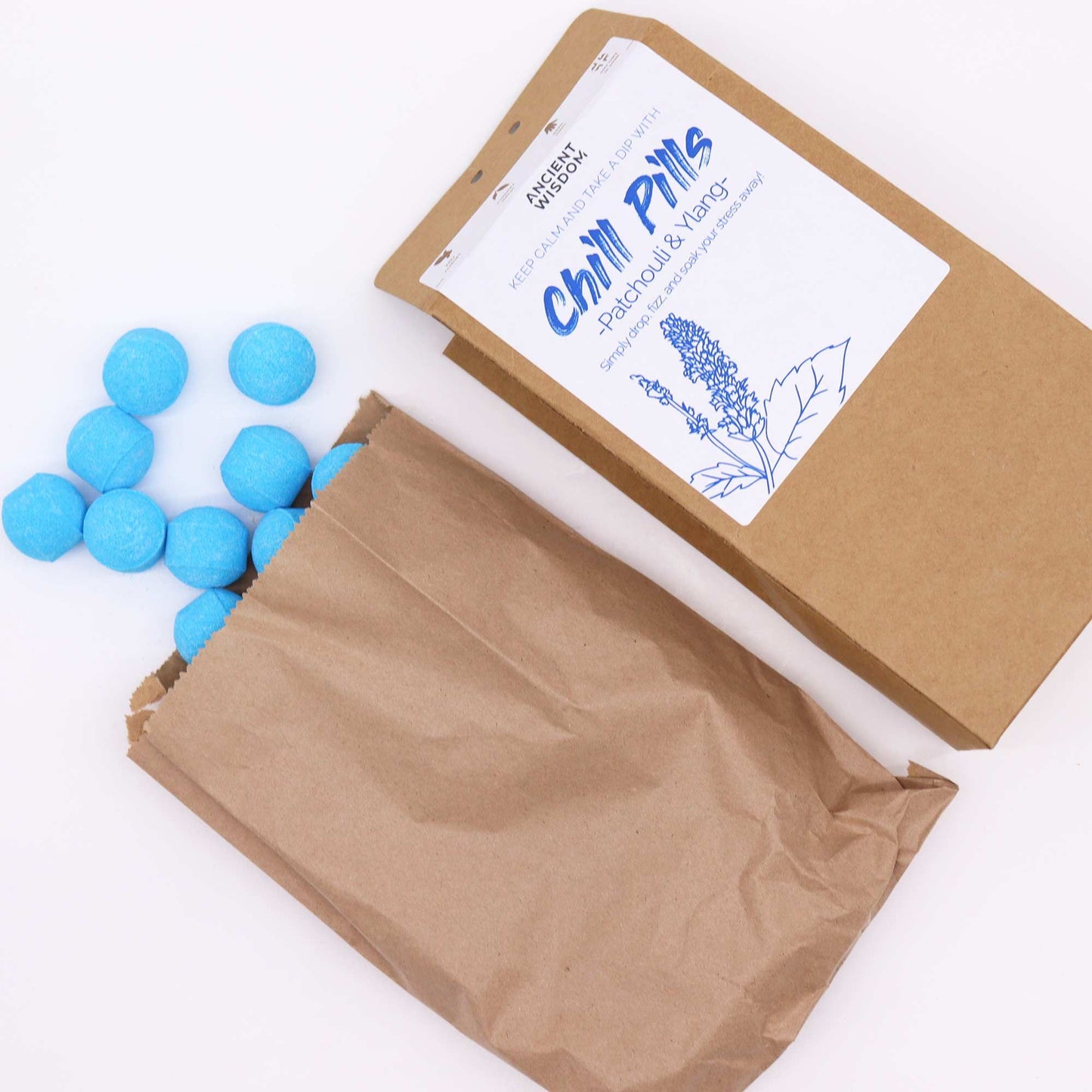 Chill Pills Bath Bomb Gift Pack | Ylang and Patchouli | 350g | 30 Mini Bath Bombs | Handmade England | New