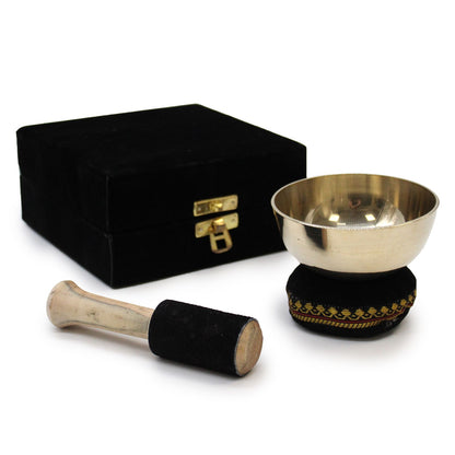 Brass Singing Bowl Gift Set | F4 Note | 9cm | Brass | Gift Box | New