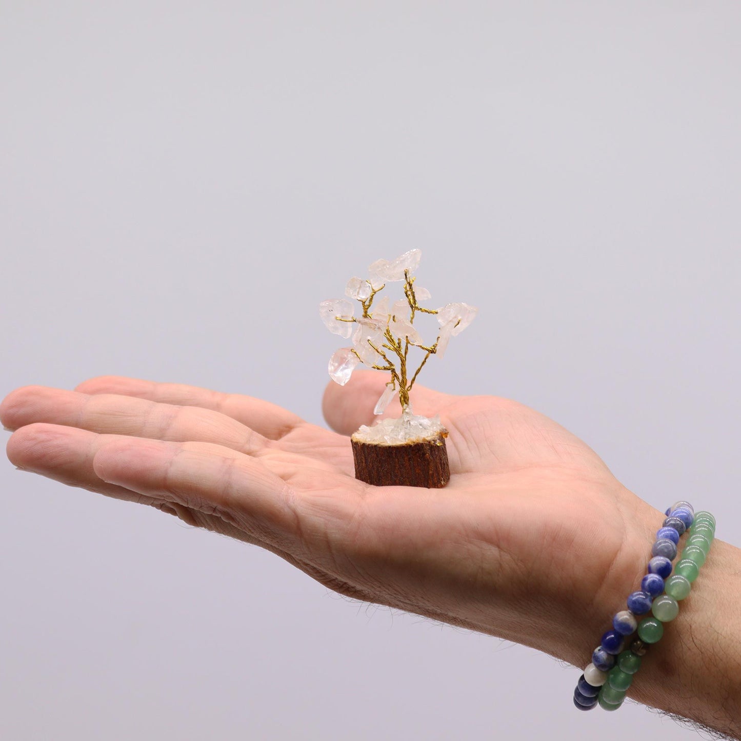 Mini Rock Quartz Gemstone Tree on Wood Base | 15 Stones | 4x3x6cm | New