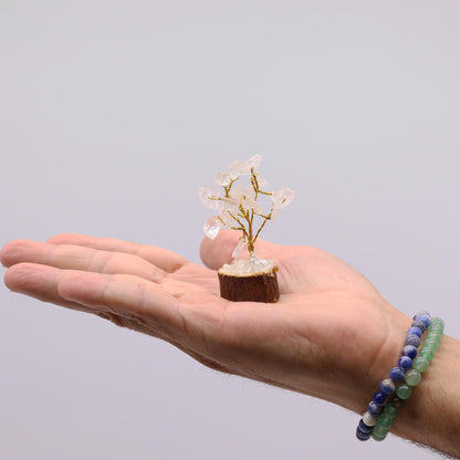 Mini Rock Quartz Gemstone Tree on Wood Base | 15 Stones | 4x3x6cm | New