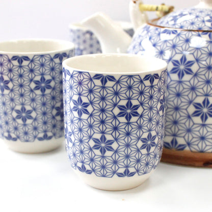 Blue Star Ceramic Herbal Teapot Set 7 Piece | Artisan Style | Perfect Tea Lover Gift Set
