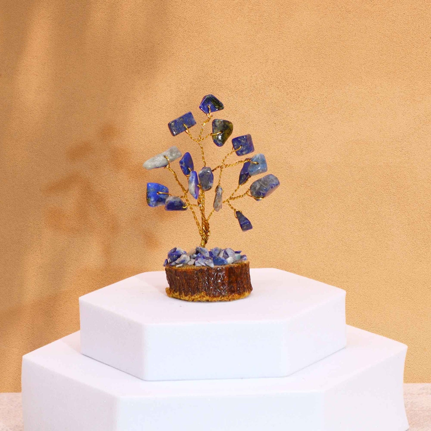 Mini Sodalite Gemstone Tree on Wood Base | 15 Stones | 4x3x6cm | New