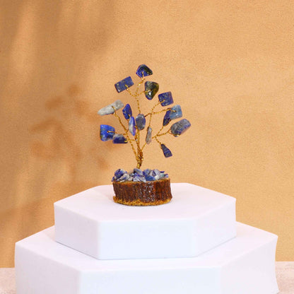 Mini Sodalite Gemstone Tree on Wood Base | 15 Stones | 4x3x6cm | New