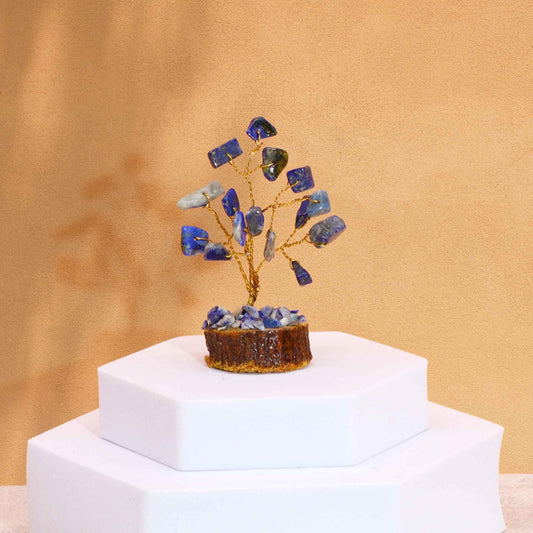 Mini Sodalite Gemstone Tree on Wood Base | 15 Stones | 4x3x6cm | New