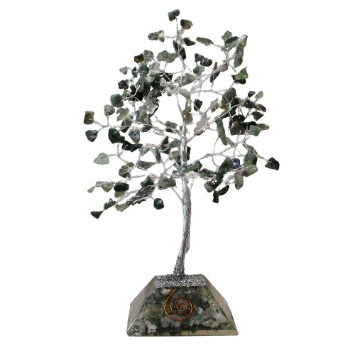 Moss Agate Gemstone Tree with Orgonite Base | 160 Stones | 8x8x17cm | New