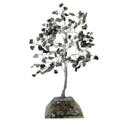 Moss Agate Gemstone Tree with Orgonite Base | 160 Stones | 8x8x17cm | New