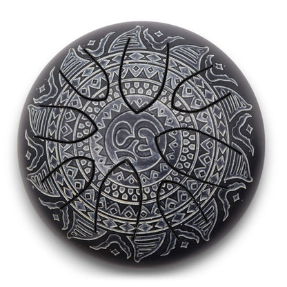 Om Mandala Engraved Steel Tongue Drum | 8-Tone Hapi Drum | 16cm | Tempered Steel | New
