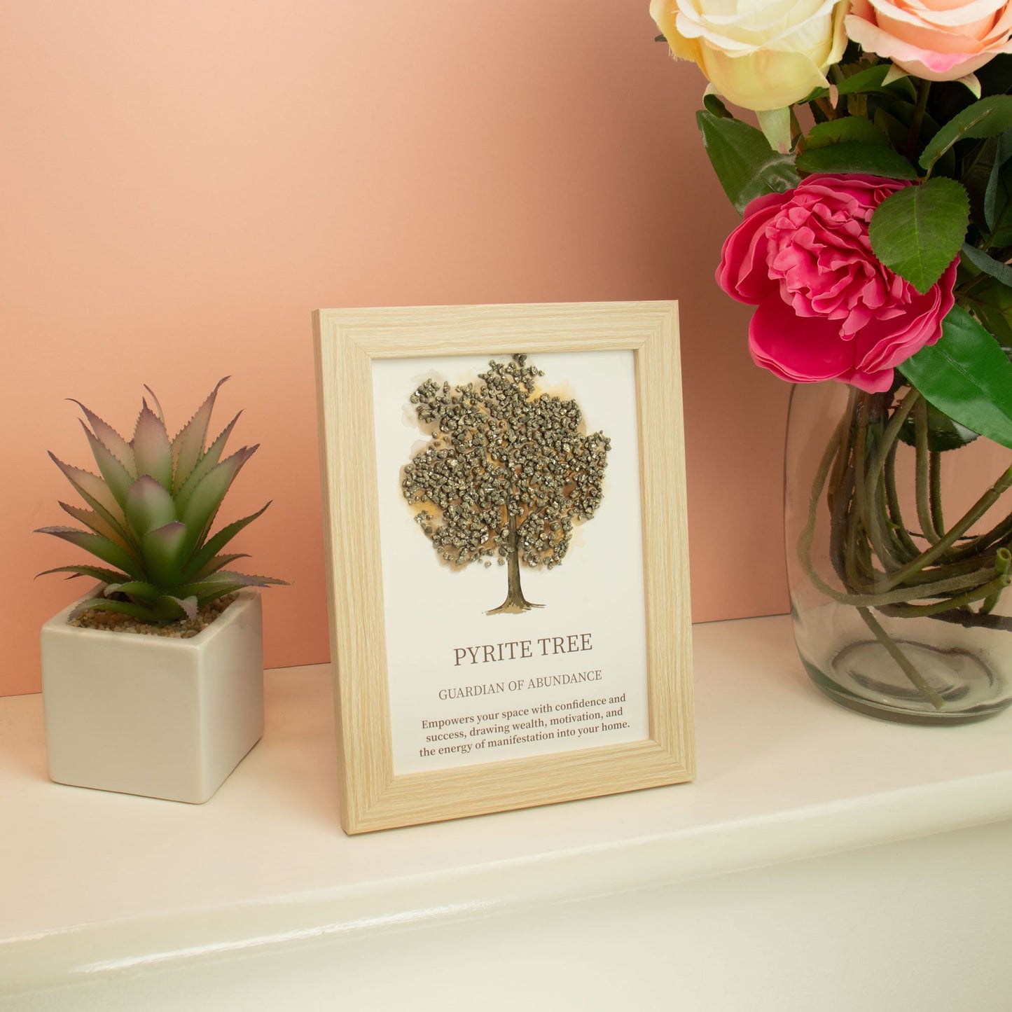 Pyrite Gemstone Tree of Life Picture | Crystal Wall Art | 20x14.7cm | Framed | New