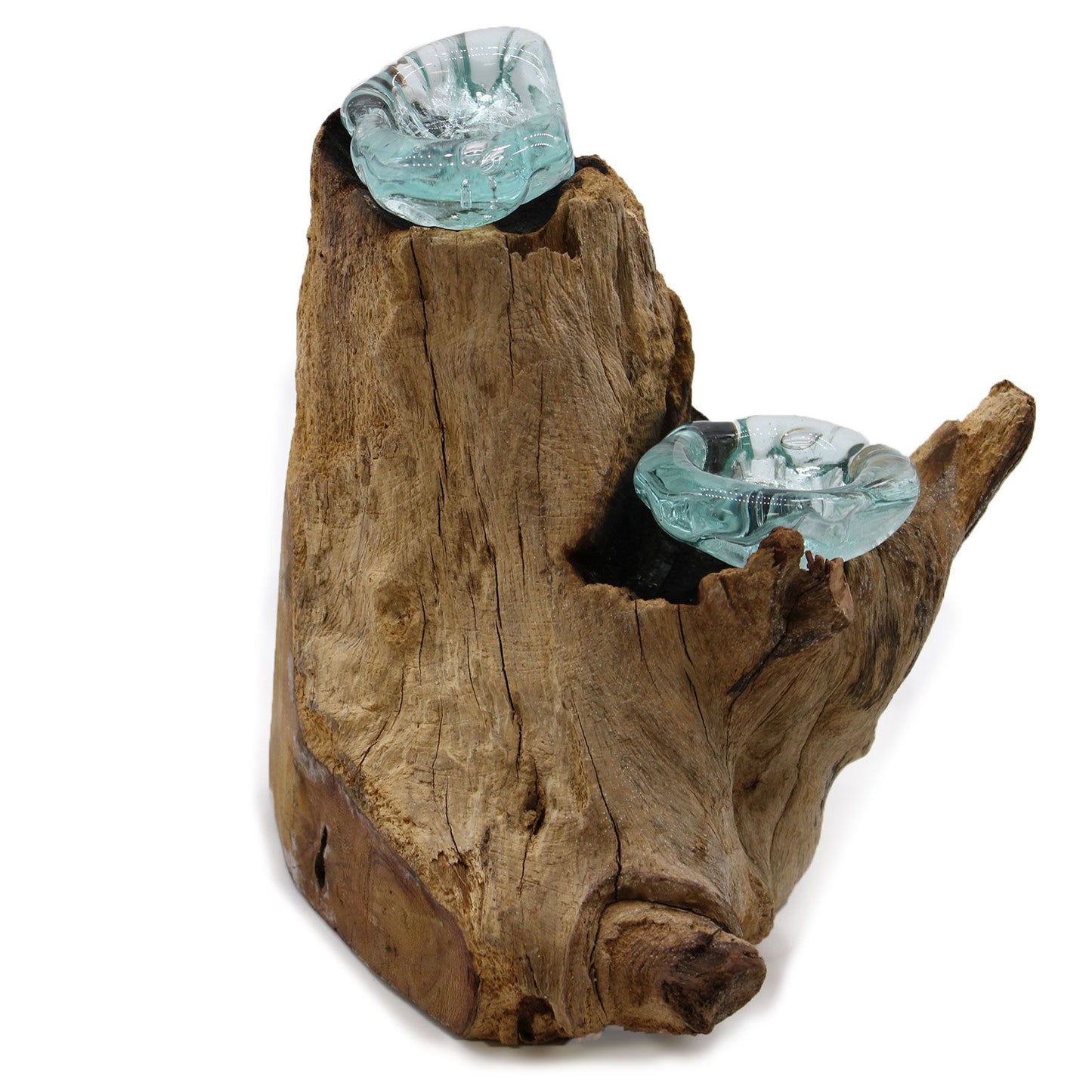 Molten Glass Candle Double Holder on Driftwood | Handmade in Bali | 20x30x17cm | New