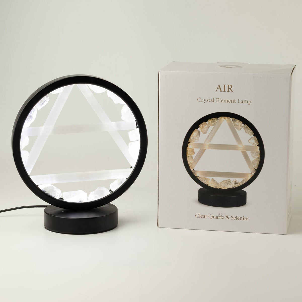 Air Element Gemstone Halo Lamp | Clear Quartz & Selenite | USB Powered | Crystal Light