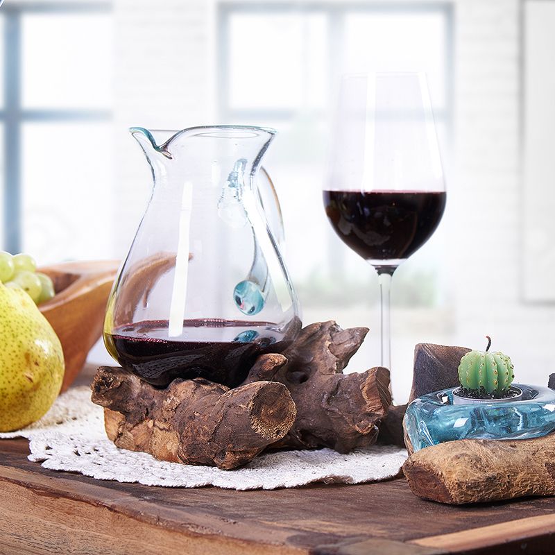 Molten Glass Water Jug on Driftwood | 0.6 Litre | Handmade in Bali | 18x10cm | New