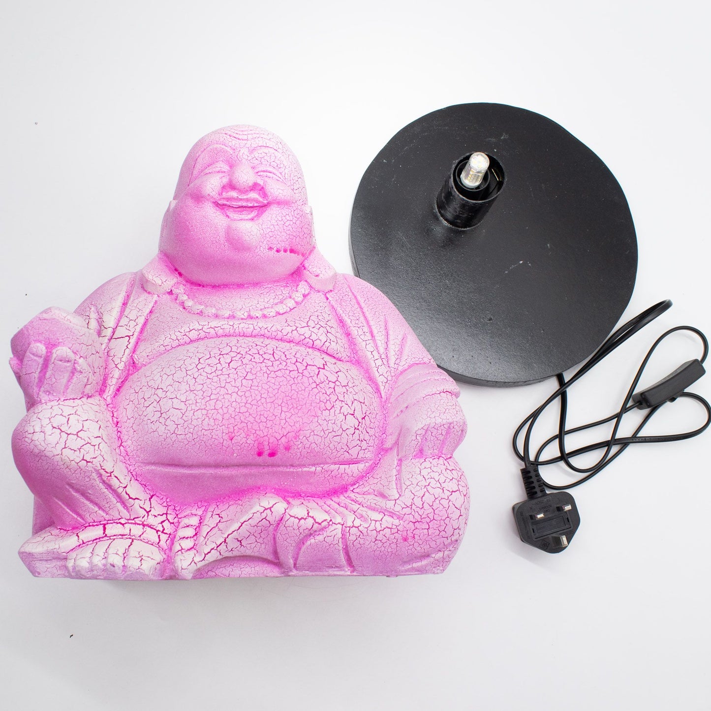 Laughing Buddha Lamp | Dragonfruit Crackle Finish | Round Stand | Handmade in Indonesia | New