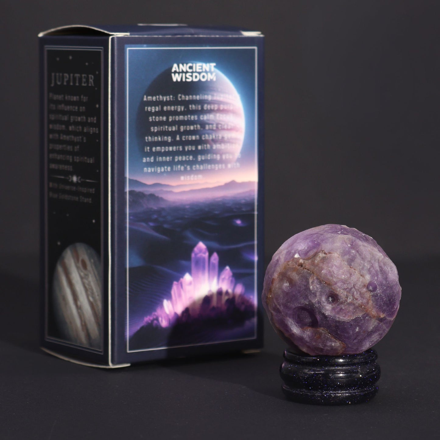 Amethyst Jupiter Planet Sphere 40mm | Solar Goldstone Stand | Spiritual Crystal Wisdom Gift