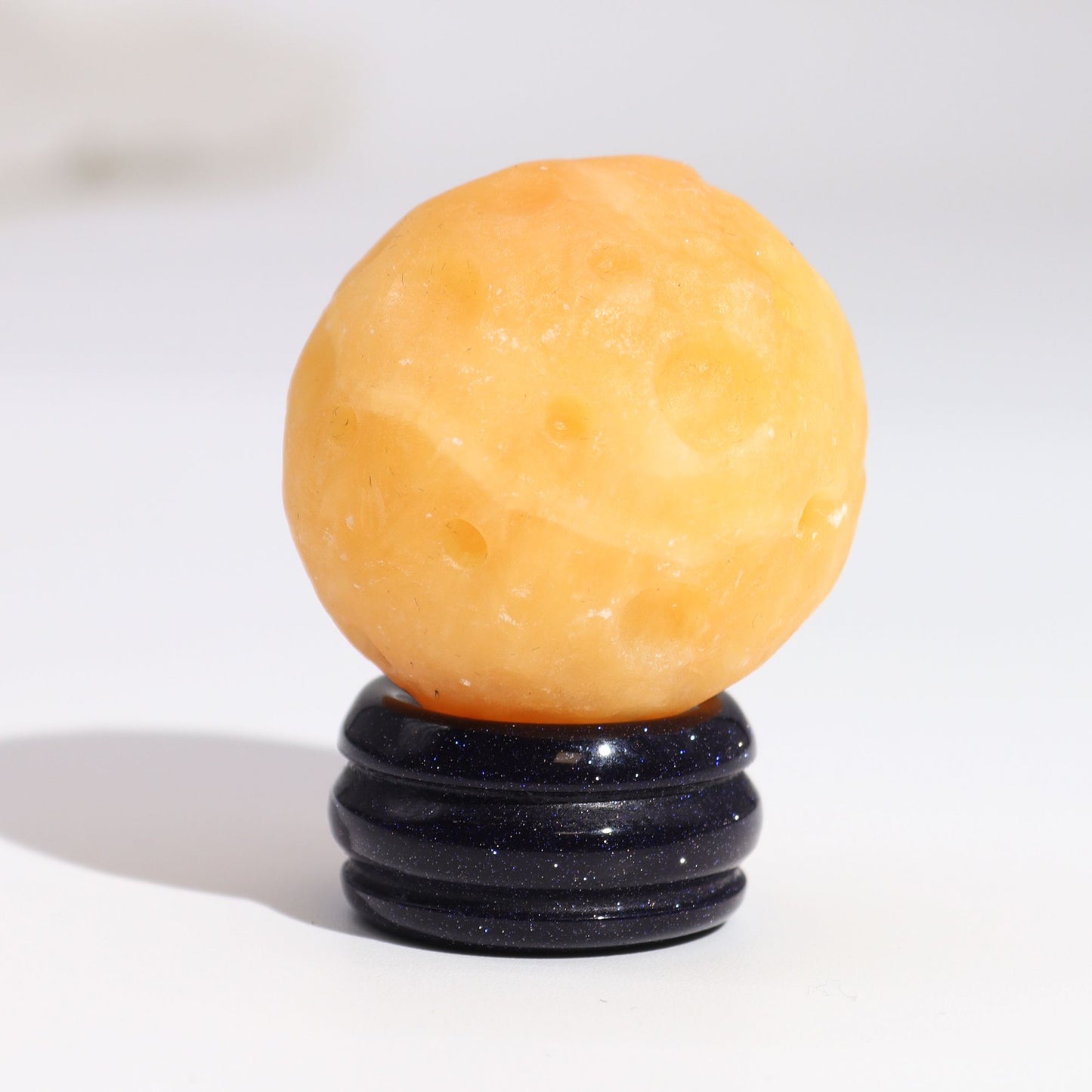 Saturn Gemstone Planet Yellow Jade Sphere 40mm | Solar Goldstone Stand | Patience Focus Discipline
