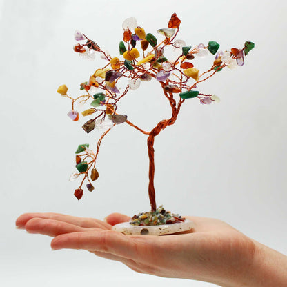 Multi-Stone Large Gemstone Tree on Natural Agate Base | 100 Stones | 9x5x13cm | New