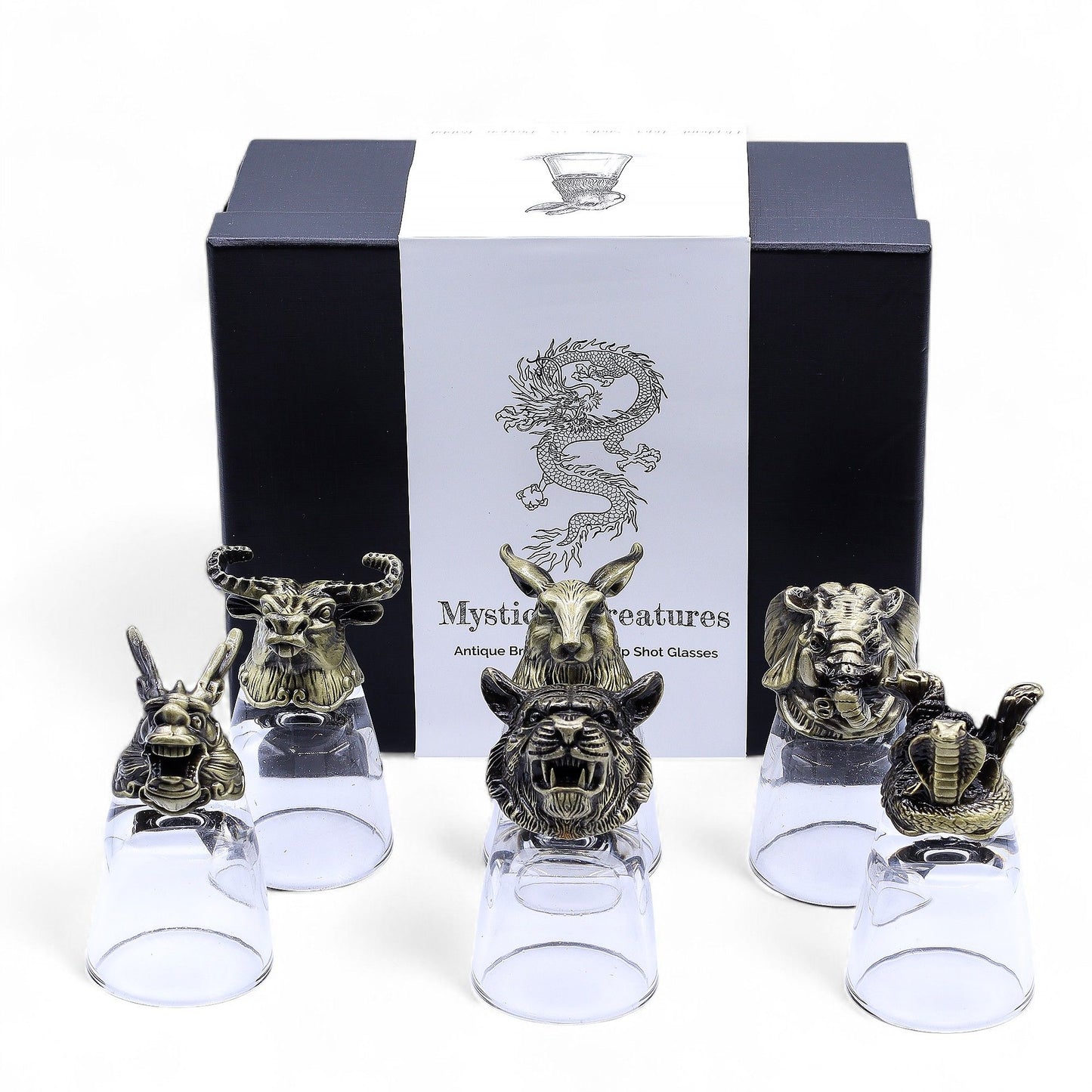 Mystical Creatures Shot Glass Gift Set of 6 | 50ml | Antique Bronze | Novelty Barware | New
