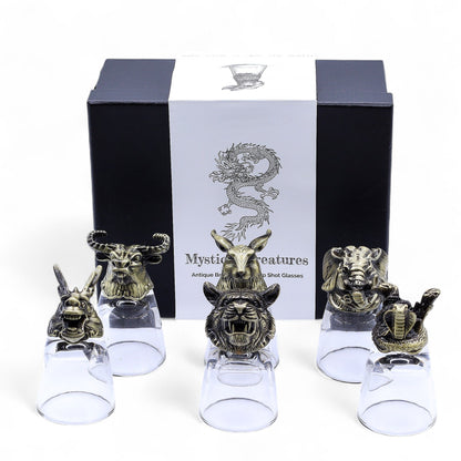 Mystical Creatures Shot Glass Gift Set of 6 | 50ml | Antique Bronze | Novelty Barware | New