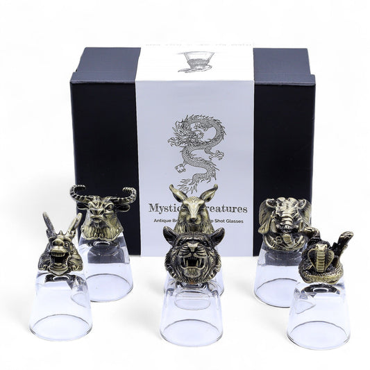Mystical Creatures Shot Glass Gift Set of 6 | 50ml | Antique Bronze | Novelty Barware | New