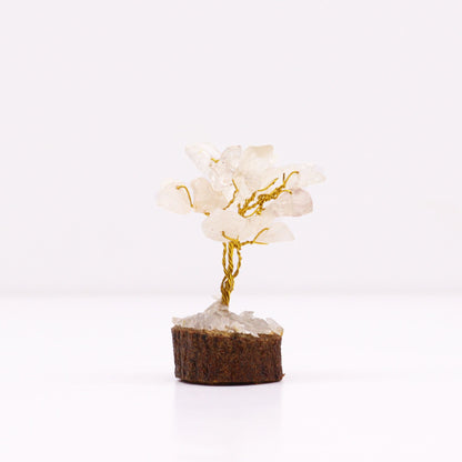 Mini Rock Quartz Gemstone Tree on Wood Base | 15 Stones | 4x3x6cm | New