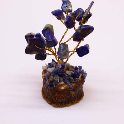 Mini Sodalite Gemstone Tree on Wood Base | 15 Stones | 4x3x6cm | New