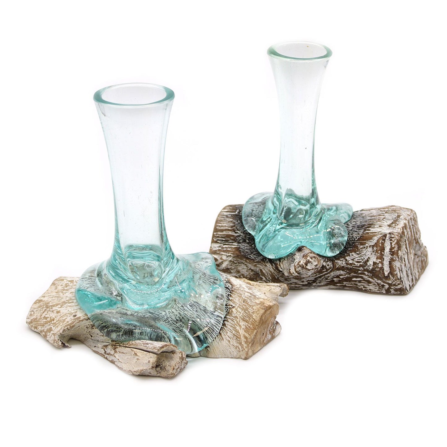 Molten Glass Vase on Whitewash Wood | Small | Handmade in Bali | 19x15x15cm | New
