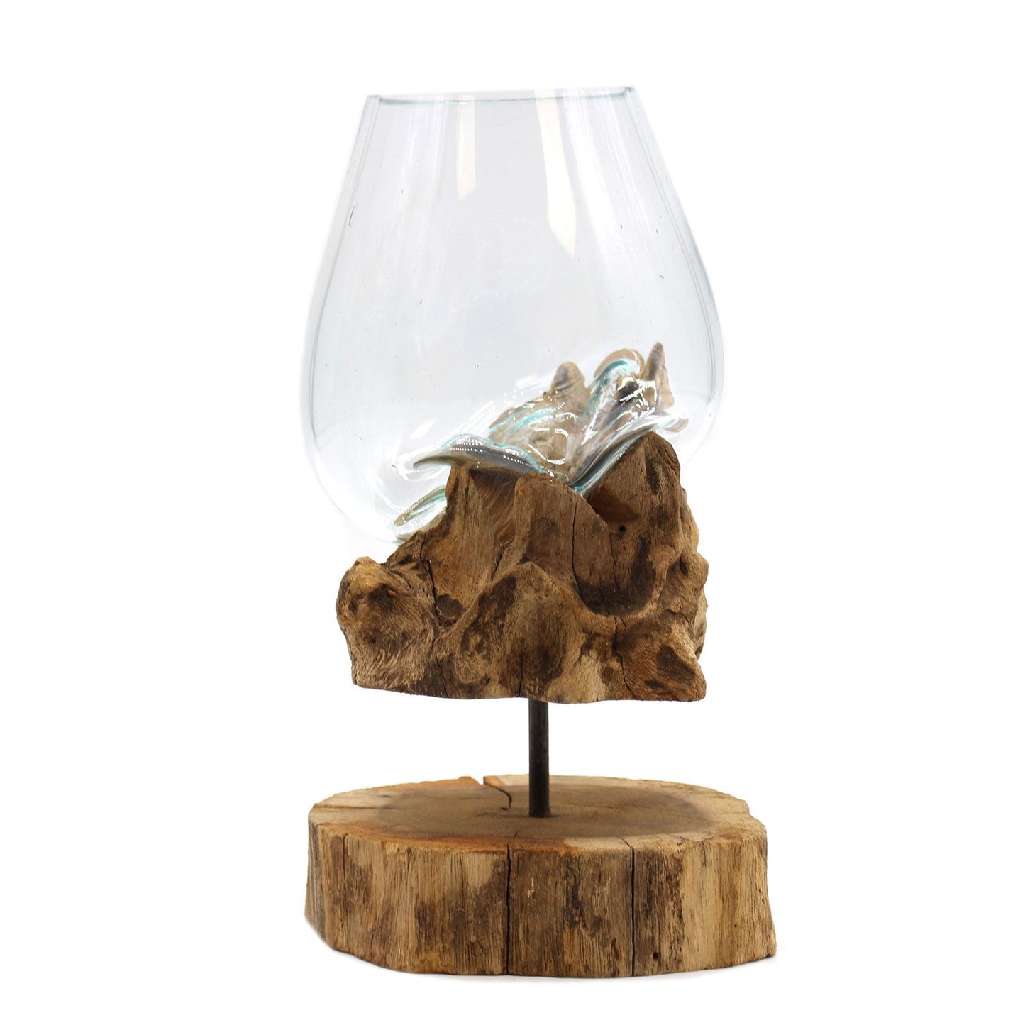 Molten Glass Large Bowl on Driftwood with Stand | Handmade in Bali | 25x19x15cm | New