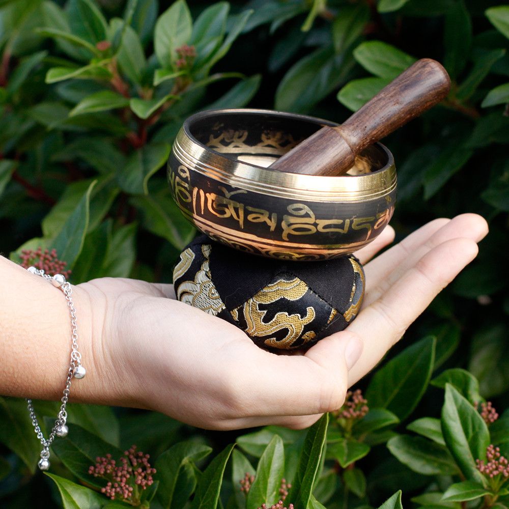 Mini Singing Bowl Gift Set | Black | Hand-Painted | Brass | Pouch and Box | New