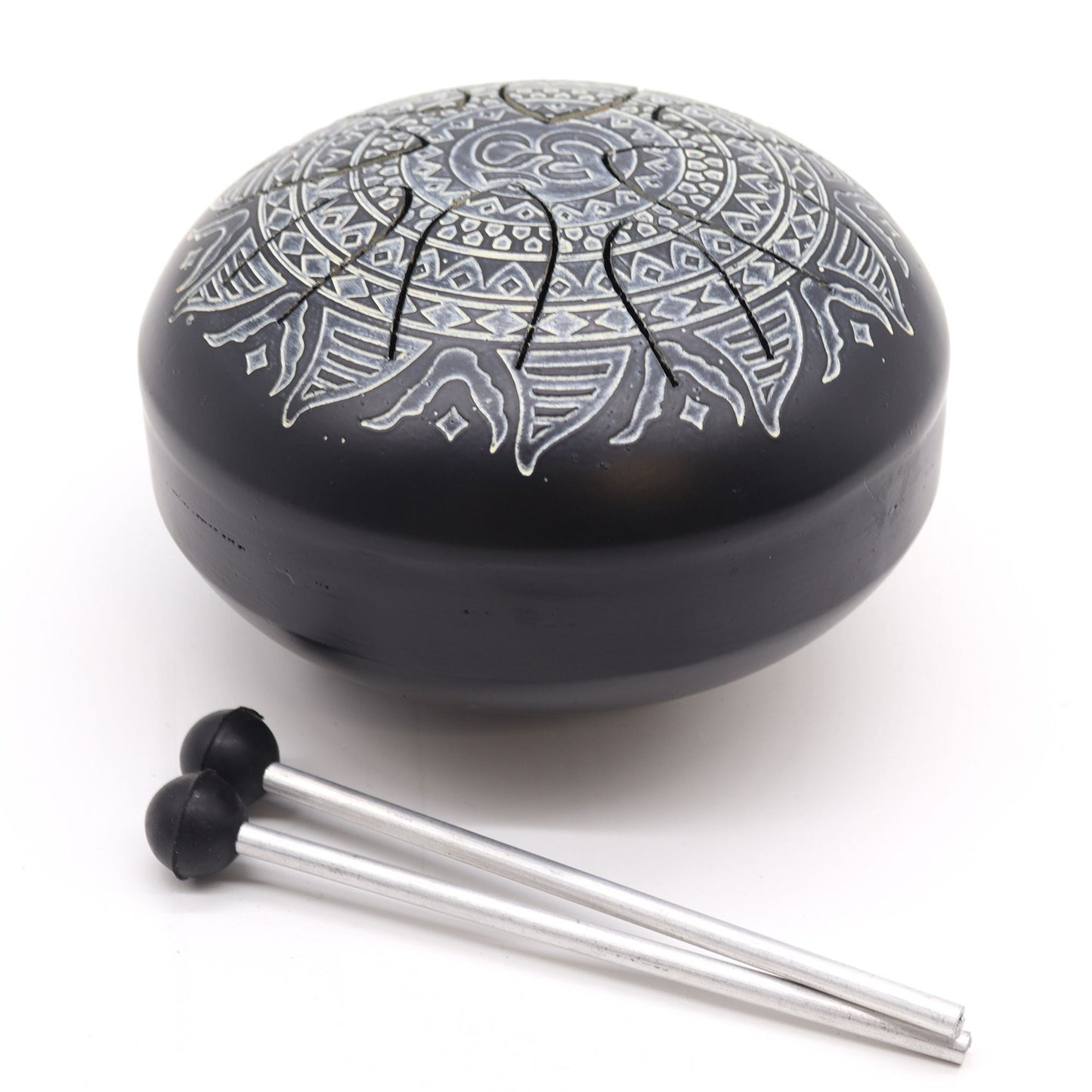 Om Mandala Engraved Steel Tongue Drum | 8-Tone Hapi Drum | 16cm | Tempered Steel | New