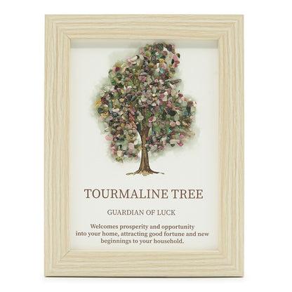 Tourmaline Gemstone Tree of Life Picture | Crystal Wall Art | 20x14.7cm | Framed | New