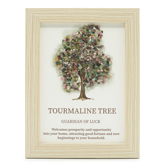 Tourmaline Gemstone Tree of Life Picture | Crystal Wall Art | 20x14.7cm | Framed | New