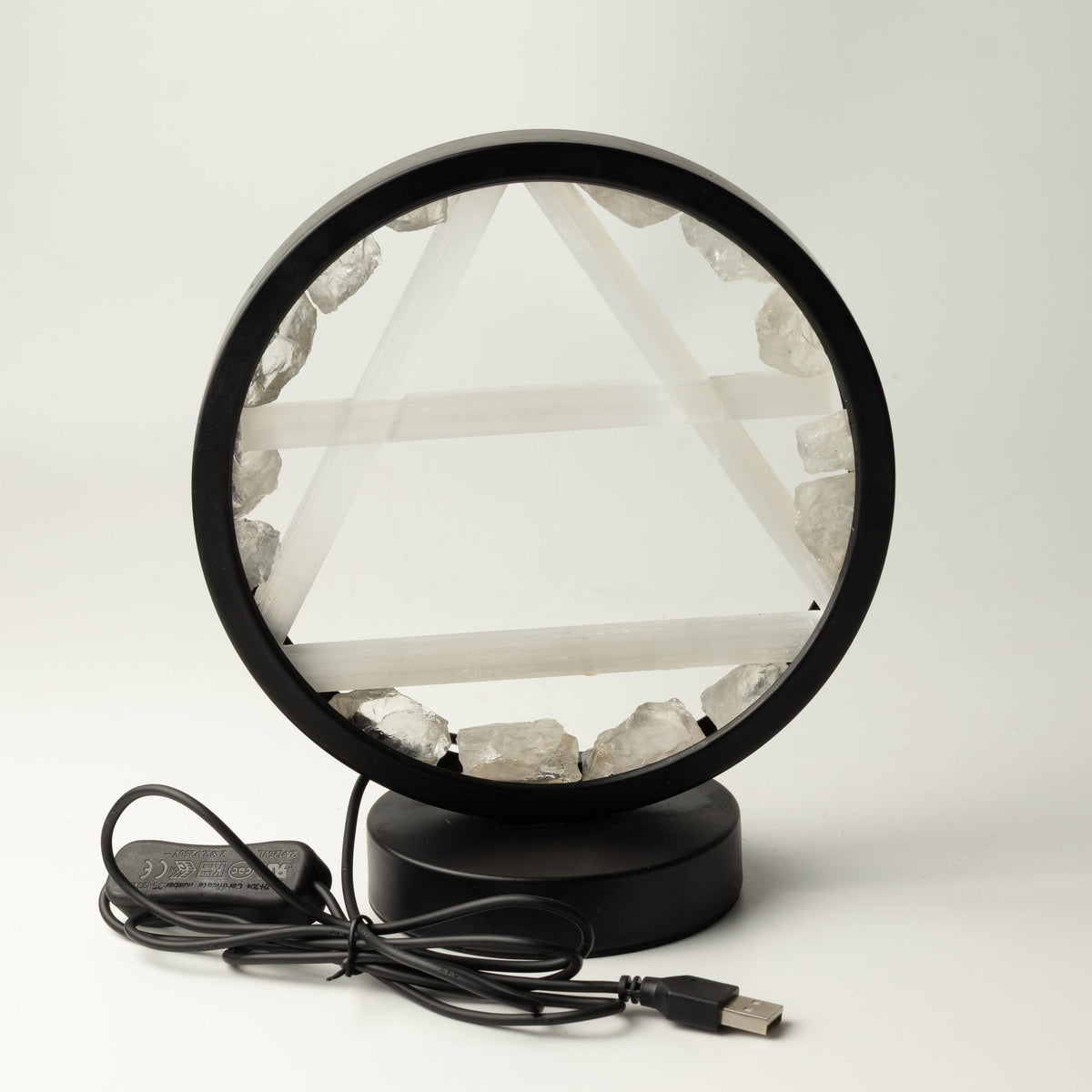 Air Element Gemstone Halo Lamp | Clear Quartz & Selenite | USB Powered | Crystal Light