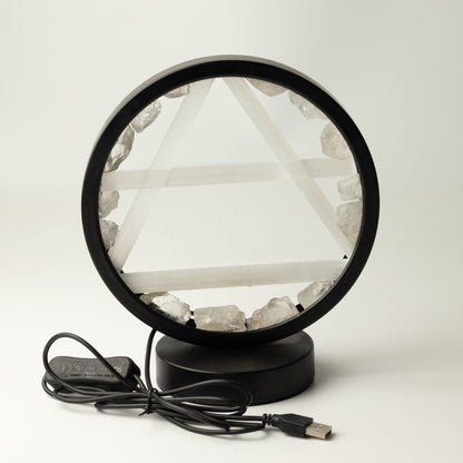 Air Element Gemstone Halo Lamp | Clear Quartz & Selenite | USB Powered | Crystal Light