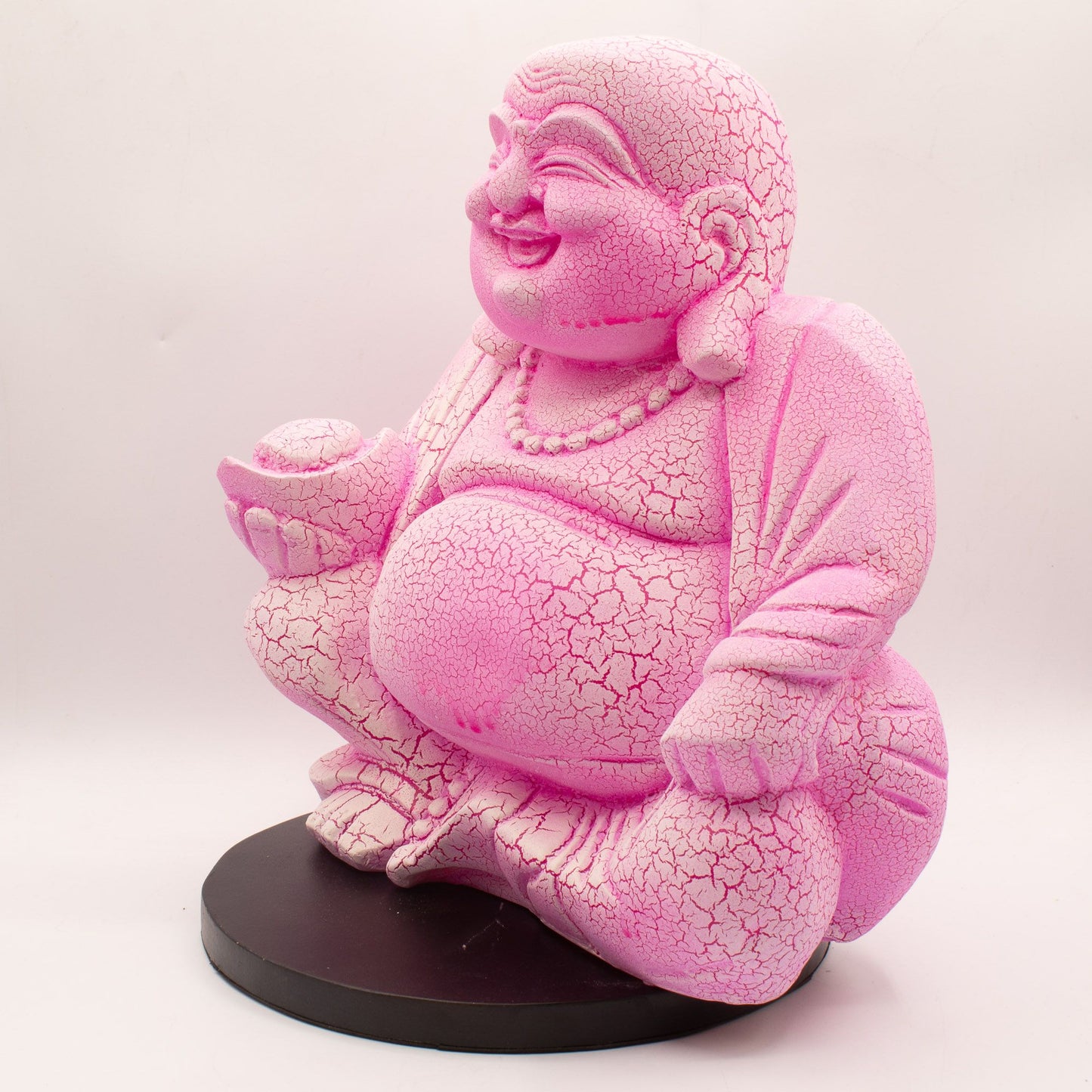 Laughing Buddha Lamp | Dragonfruit Crackle Finish | Round Stand | Handmade in Indonesia | New
