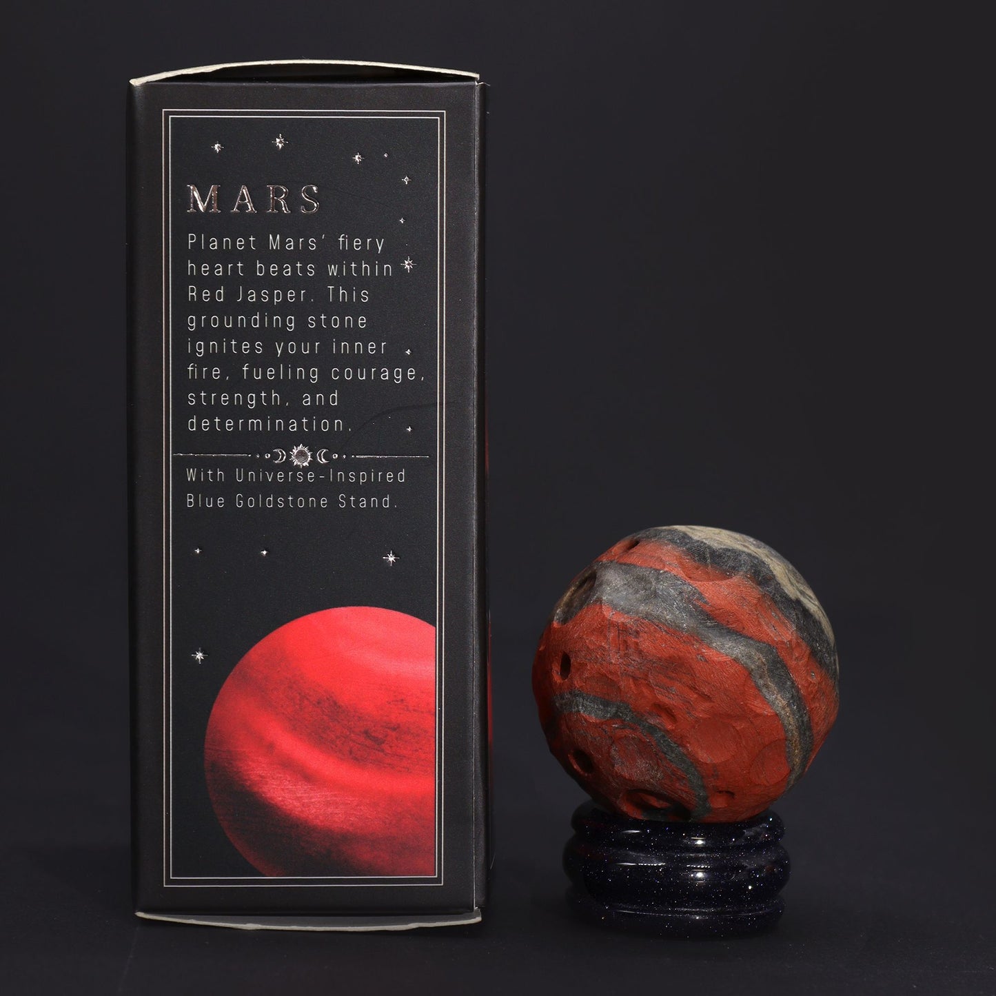 Mars Gemstone Planet Red Jasper Sphere 40mm | Solar Goldstone Stand | Strength Passion Victory