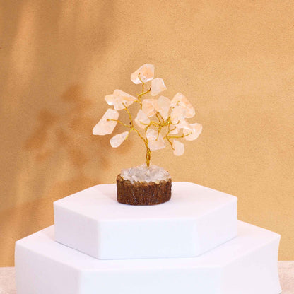 Mini Rock Quartz Gemstone Tree on Wood Base | 15 Stones | 4x3x6cm | New