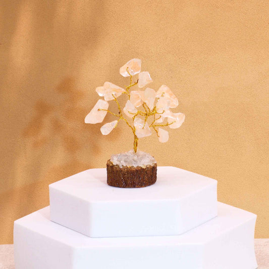 Mini Rock Quartz Gemstone Tree on Wood Base | 15 Stones | 4x3x6cm | New