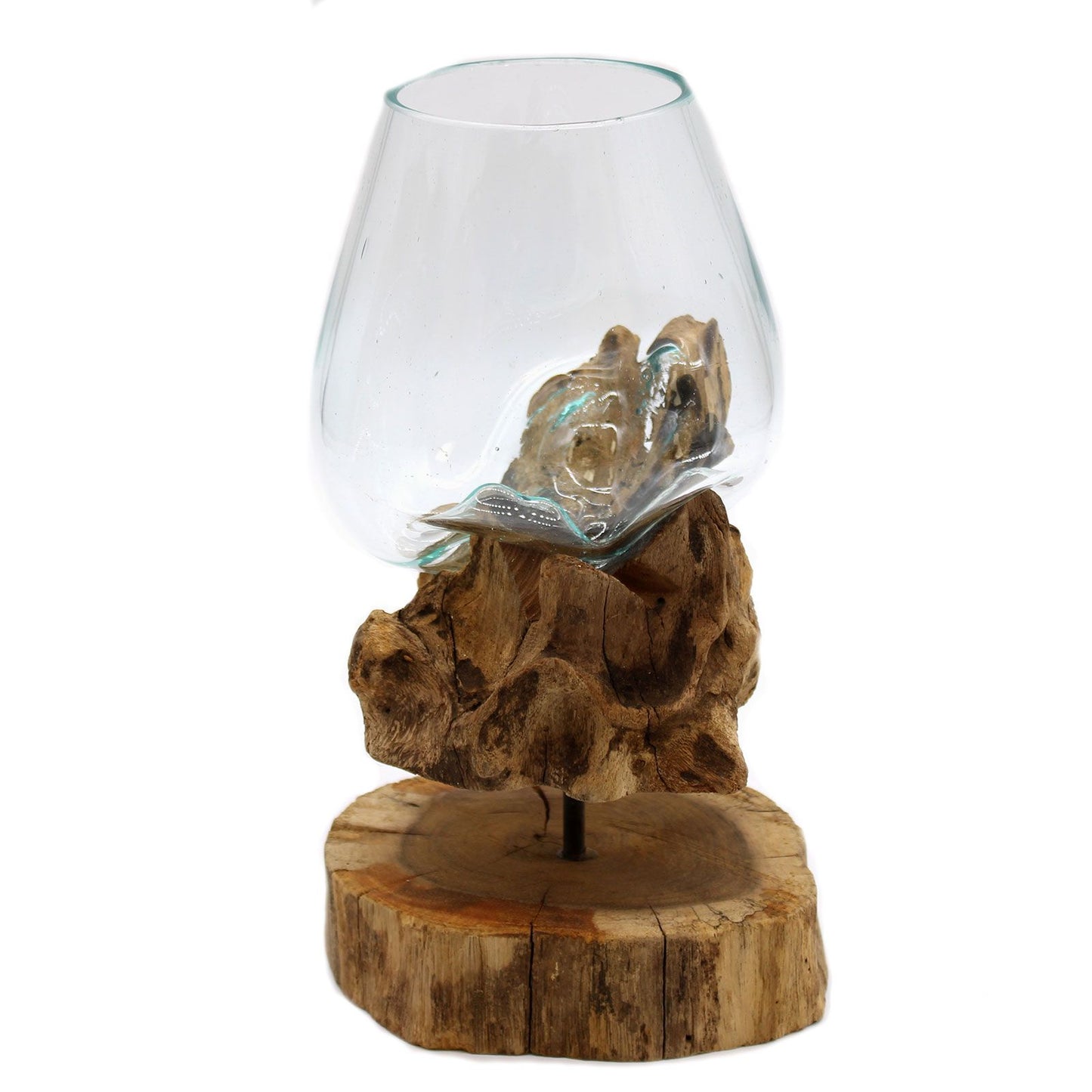 Molten Glass Large Bowl on Driftwood with Stand | Handmade in Bali | 25x19x15cm | New