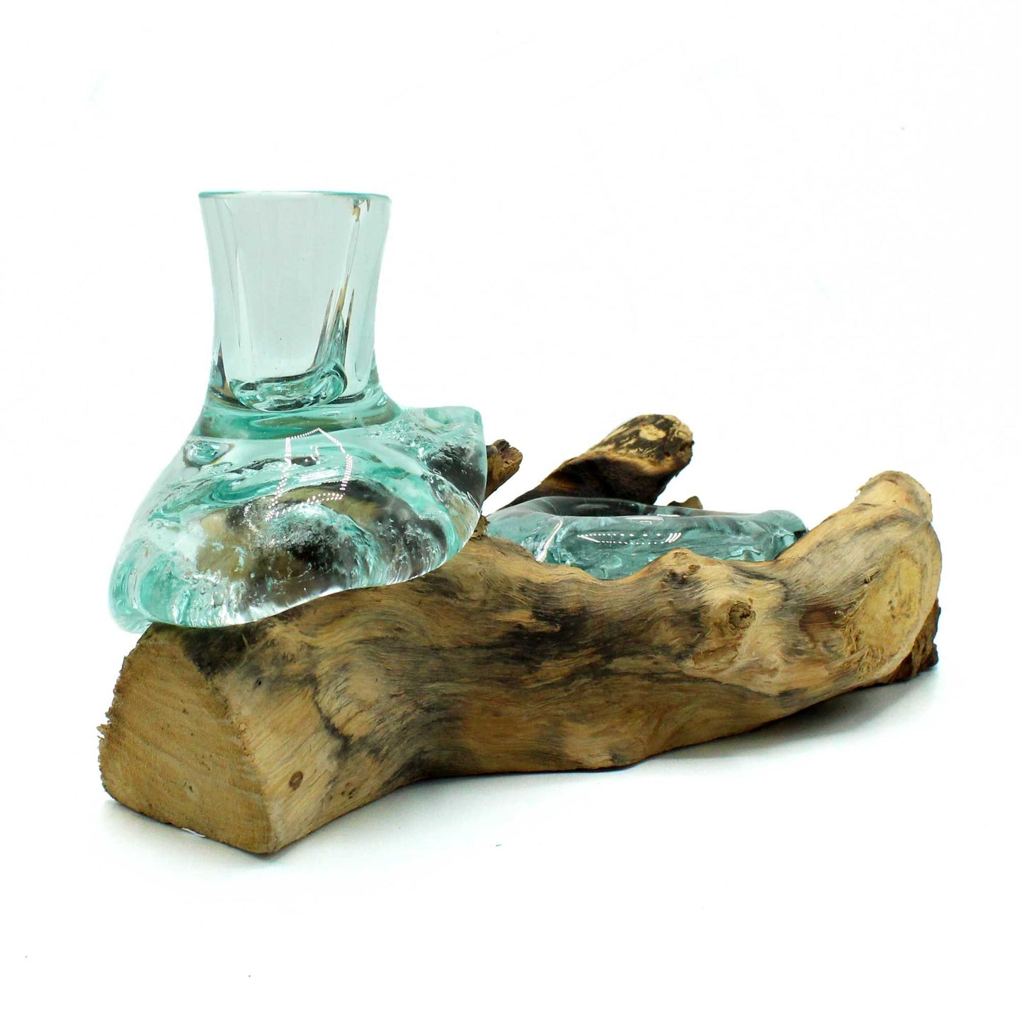 Molten Glass Flower Vase & Tealight Holder on Driftwood | Handmade in Bali | New