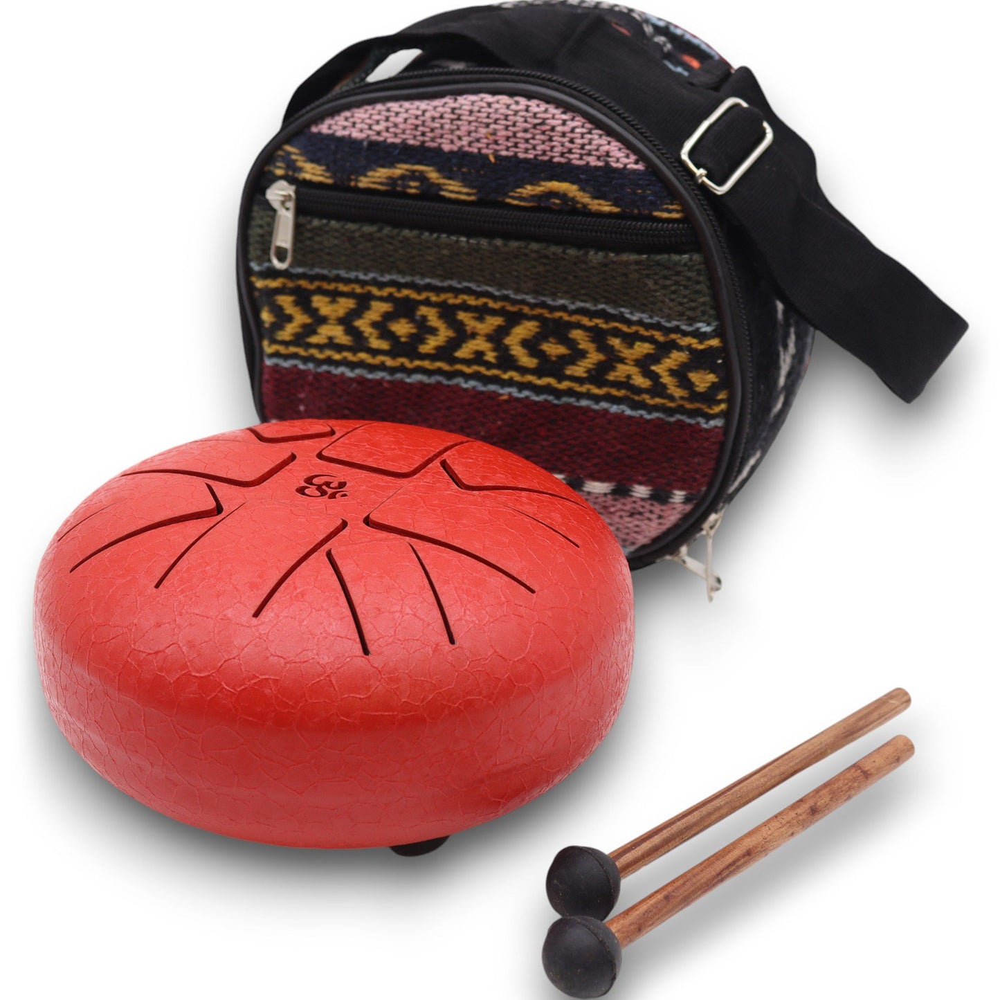 Om Red Steel Tongue Drum | 8-Tone Hapi Drum | 16cm | Tempered Steel | New