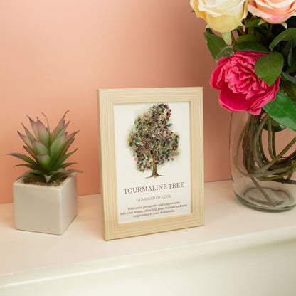 Tourmaline Gemstone Tree of Life Picture | Crystal Wall Art | 20x14.7cm | Framed | New