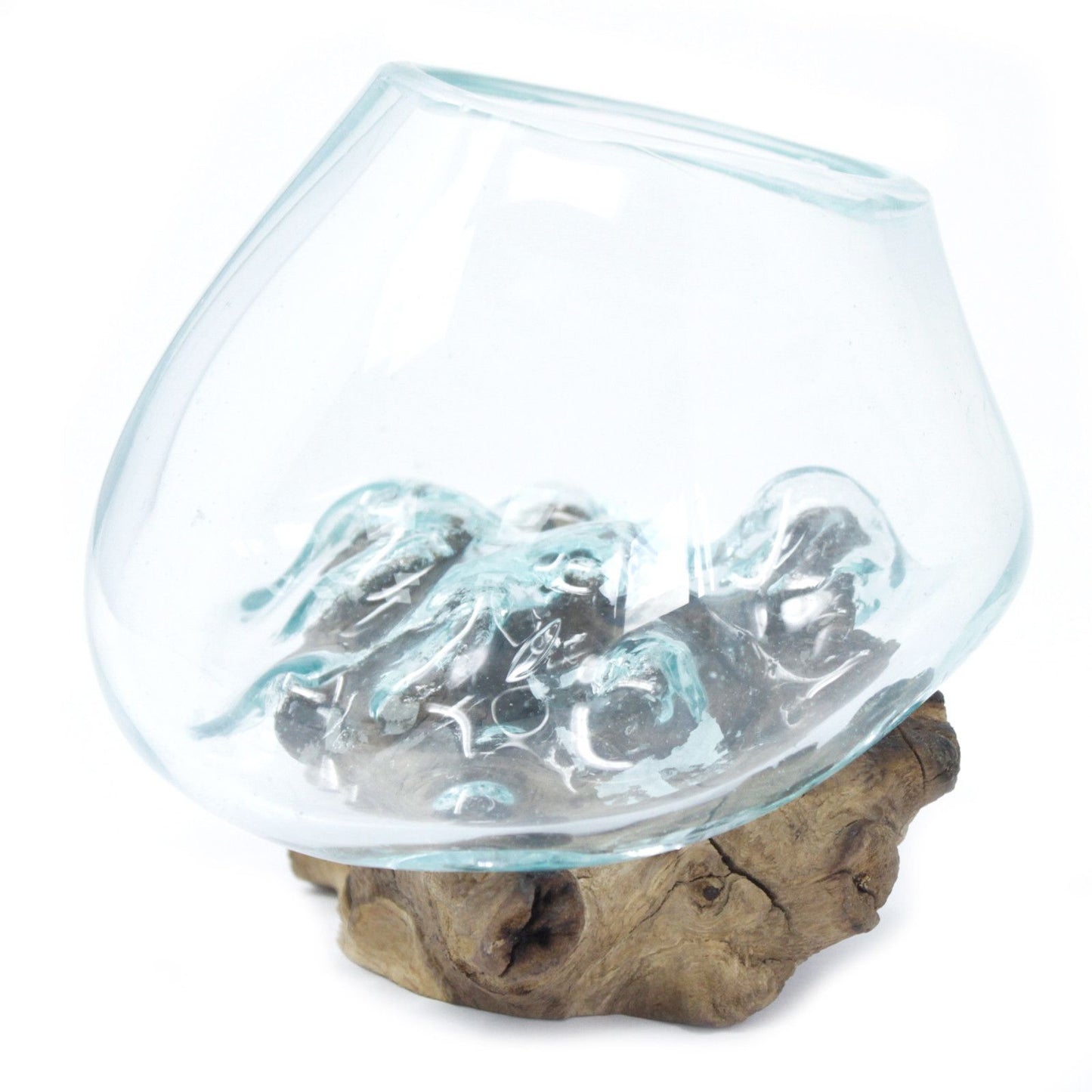 Molten Glass Small Bowl on Driftwood | Handmade in Bali | 13x12.5x10cm | New