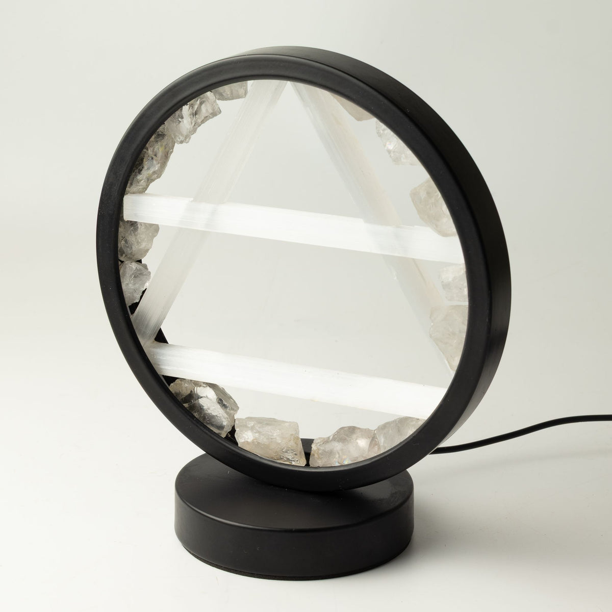 Air Element Gemstone Halo Lamp | Clear Quartz & Selenite | USB Powered | Crystal Light